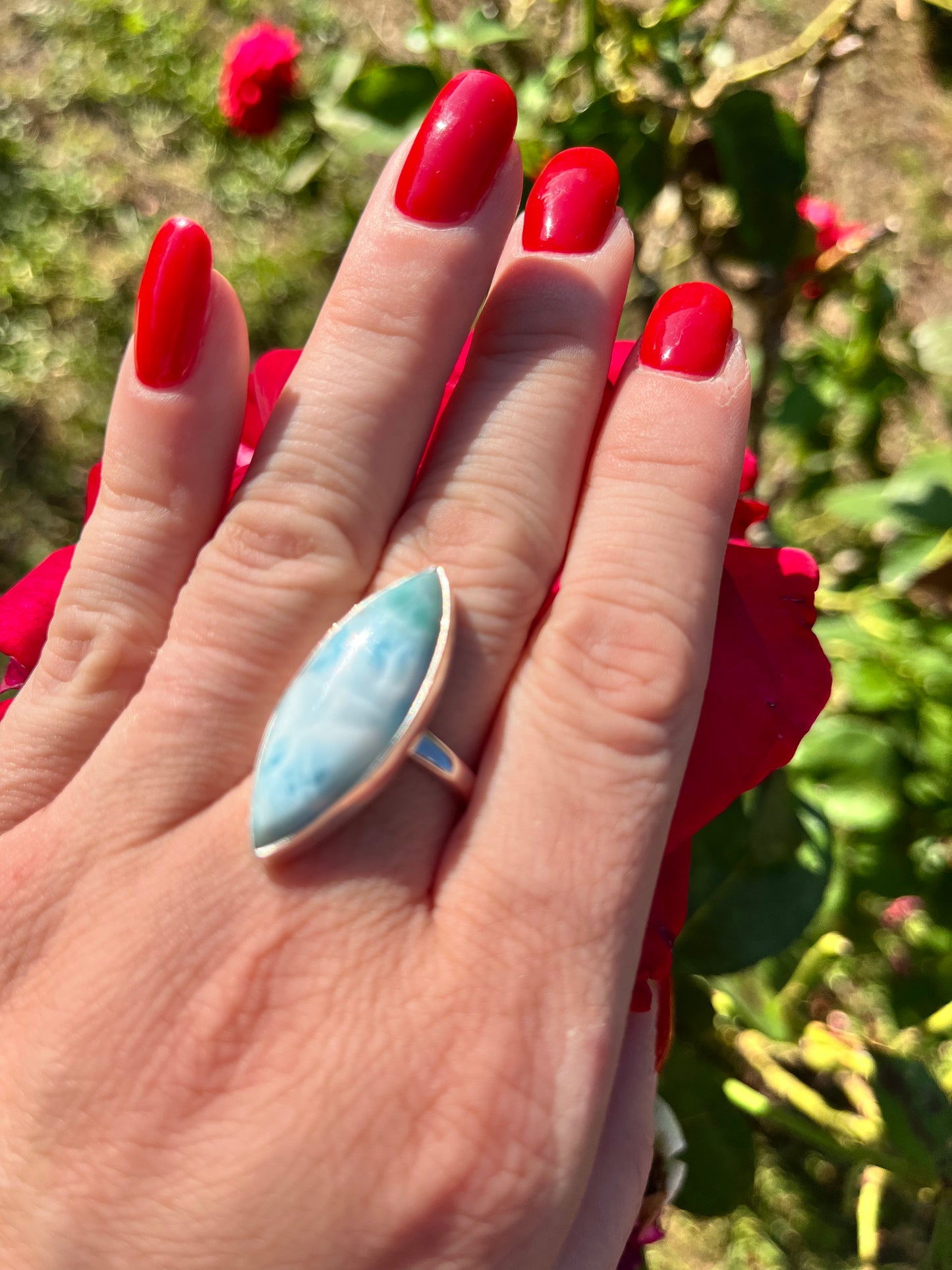 Bague « anti-stress » Larimar cerclé argent 925
