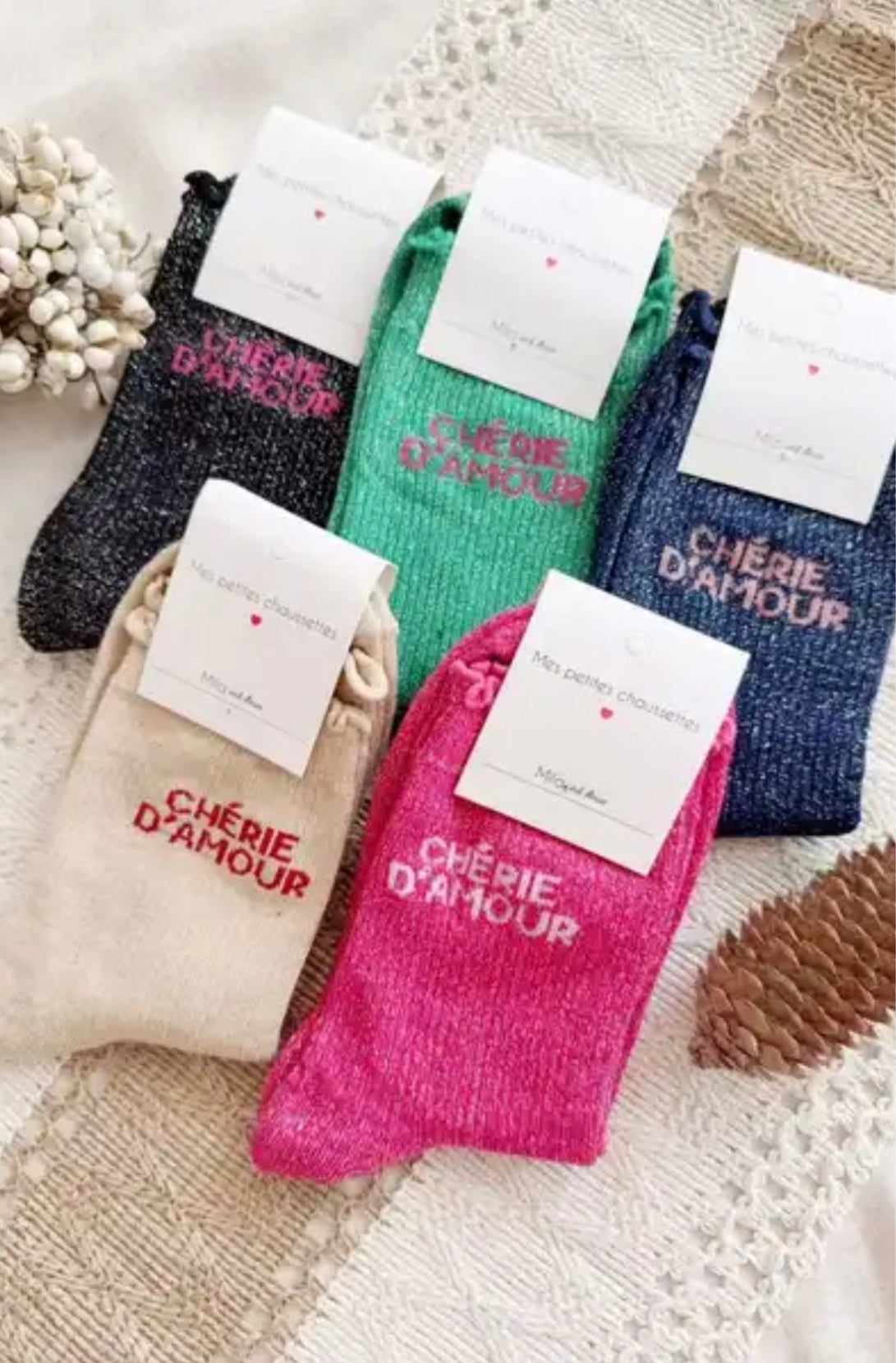 Chaussettes à paillettes « chérie d’amour »