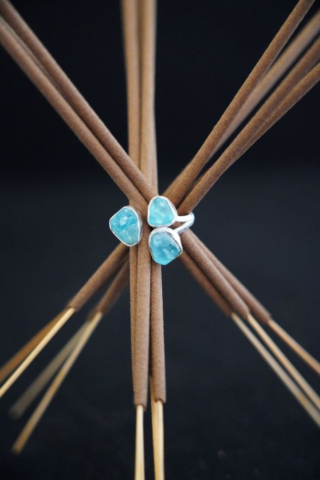 Bague apaisante trio en Argent 925 et aigüe marine taille 52