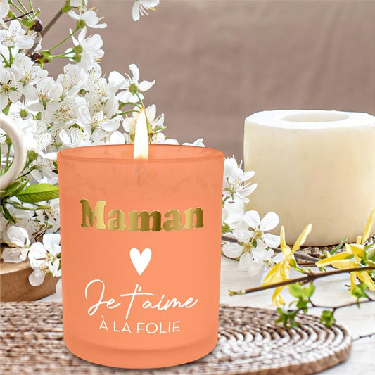 BOUGIE AFFECTIVE ORANGE MAMAN JE T'AIME A LA FOLIE