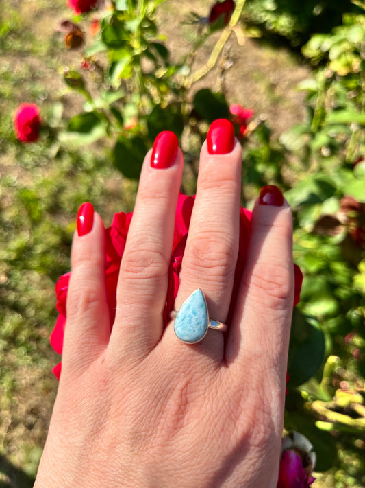 Bague goutte Larimar et argent 925